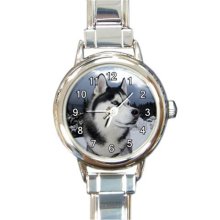 Ladies Round Italian Charm Watch Siberian Husky Dog Pet Gift model 30160916