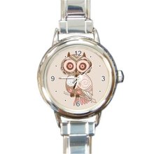 Ladies Round Italian Charm Bracelet Watch Pink Brown Owl Gift model 34734697