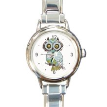 Ladies Round Italian Charm Bracelet Watch Green Brown Owl Gift model 34734686