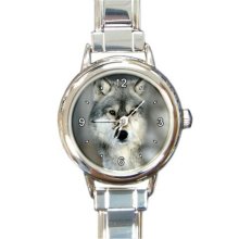 Ladies Round Italian Charm Bracelet Watch Grey Wolf Animal Gift model 30125978