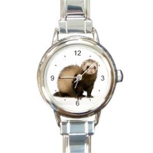 Ladies Round Italian Charm Watch Cute Ferret Pet Animal Gift model 30126943