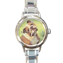 Ladies Round Italian Charm Watch Cute English Bulldog Dog Pet Gif model 30223163