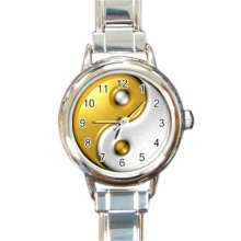 Ladies Round Italian Charm Bracelet Watch Gold Yin Yang Gift model 25454468