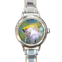 Ladies Round Italian Charm Watch Yellow And Silver Fish Gift model 30334834