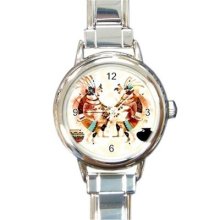 Ladies Round Italian Charm Bracelet Watch Dance Of Kokopelli Gift model 26022061