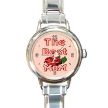 Ladies Round Italian Charm Bracelet Watch Best Mom Rose Love Gift model 36028260