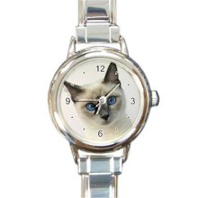 Ladies Round Italian Charm Bracelet Watch Siamese Cat Pet Gift model 26093886