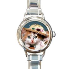 Ladies Round Italian Charm Watch Fancy Kitten Flower Sweet Cat model 14564527