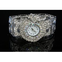 Ladies Stretch Bracelet Fox Watch With Cz Crystals