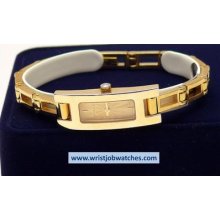 Ladies Swiss Gold Plated 3900l Ladder Link Bracelet Watch With Sunburst Dial