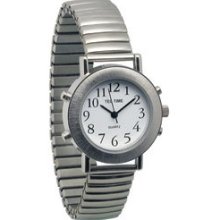 Ladies Tel-time Chrome Talking Watch With White Dial-