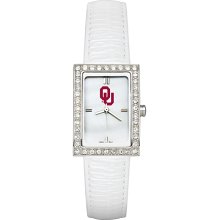 Ladies University Of Oklahoma Watch with White Leather Strap and CZ Accents