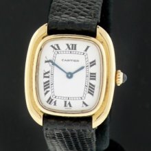 Ladies Vintage Cartier Ellipse Oval 18k Gold Watch