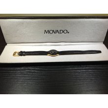 Ladies Women's Movado Swiss Quartz Black Genuine Lizard Gold Tone Watch