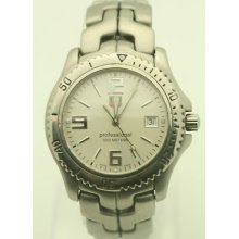 Large Tag Heuer Men's Link 200m Wt1112 Ss Silver Dial Heavy Quartz Watch