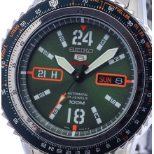 Latest 2013 Model Green Dial Seiko 5 Sports 24 Jewel Auto Flightmaster Srp349k1