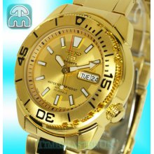 Latest Seiko 5 Sports Mens Automatic Gold Tone Divers Style Snzf02j1