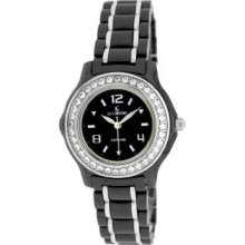Le Chateau All Black Ceramic Women's Watch with Zirconia Studded Bezel (black)