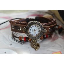 leaf leather wrist watch,wrist watch,handmade watch,vintage watch,lucky bracelet watch,unique bracelet,bracelt watch