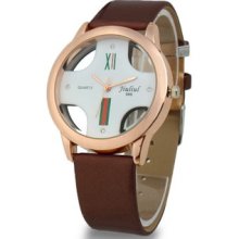 Leather Fashion Men Couple Round Quartz Woman Lady Girls Wrist Watch 5 Color