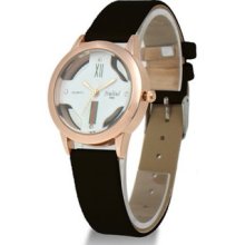 Leather Fashion Women Lady Round Quartz Wrist Watch