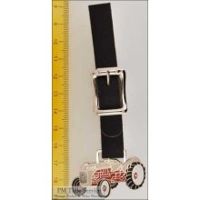 Leather Strap Pocket Watch Fob, Fancy Silver-toned Ford Tractor Shield