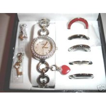 Lenox Bracelet Watch 6 Interchangeable Bezels 3 Charms Charming Choices $214