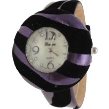 Limited Edition Genuine Faux Leather Black & Purple Zebra Watch