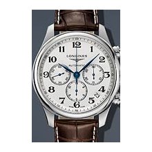 Longines Master Chrono 44mm Watch - Silver Dial, Brown Alligator Strap L26934783 Chronograph Sale Authentic