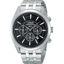 Lorus Chronograph Watch Black Dial Stainless Steel Bracelet Gents Watch Rt345bx9