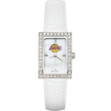 LOS ANGELES LAKERS LADIES ALLURE WATCH WHITE LEATHER STRAP