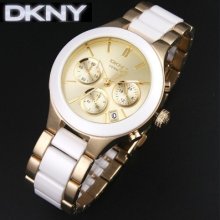 Luxury Dkny Ny8258 Ladies Watch-gold-tone Dial With White Ceramic