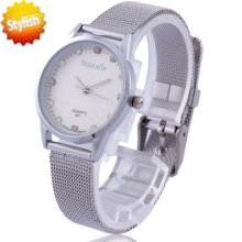 Luxury Fashion Women Thin Steel Quartz Wrist Watch White Bezel Analog Dial