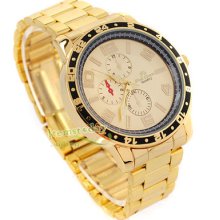 Luxury Golden Fashion Mens Stainless Steel Quartz Wrist Watch 3 Deco Subdial