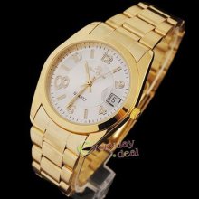 Luxury Golden Stainless Steel Mens Jp Quartz Wrist Watch W/ Date