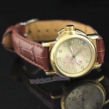 Luxury Golden Steel Case W/ Flowers Lady Womens Automatic Mechanical Watch