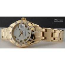 Luxury Ladies 29mm 18kt Gold Masterpiece White Roman Dial Automatic