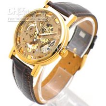 Luxury Mens Gold Fashion Leather Belts Transparent Automatic Watch M