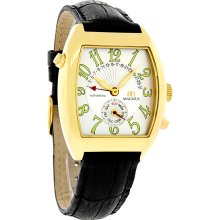 Magnus Monterrey Mens Day/Date Automatic Gold Tone Black Strap Watch M110mgb45