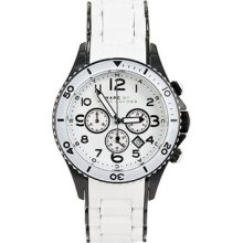 Marc Jacobs Women's White Rubber Black Trim Chrono Cal Fashion Watch Mbm2574