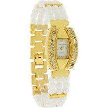 Marcel Drucker Ladies Gold Tone Crystal Faux Pearl Double Strand Bracelet Watch