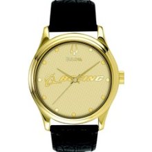 MBA70 -- Gold Tone Bezel with Black Leather Strap Medallion Watch by Bulova by Bulova