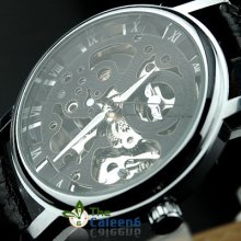 Mechanical Leather Hollow Men Luxury Fashion Watches Black With Box 8049