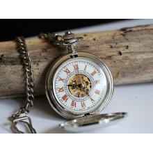 Mechanical Pocket Watch,Steampunk Pocket Watch,Pocket Watch Chain,Groom Gift,Groomsmen Gift