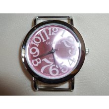 Melallic Pink and Silver Geneva Solid Bar Watch Face for Beading or Use with Interchangeable Watch Bands