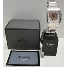 Men Bulova Automatic Watch 96a107 Sweeping Hand Msrp $450 Skeleton Dial/back