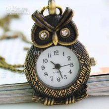 Men Women Vintage Owl Quartz Pocket Watches Rhinestone Eye Cute Anim