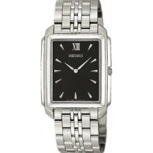 Menandamp;apos;s Stainless Steel Dress Black Square Dial Quartz - Watch