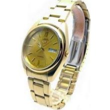 Menandapos;s Gold Tone Seiko 5 Automatic Dress Watch Champagne Dial