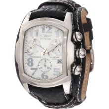 Men's 11324 Lupah Chronograph Silver Tone Dial Black Leather